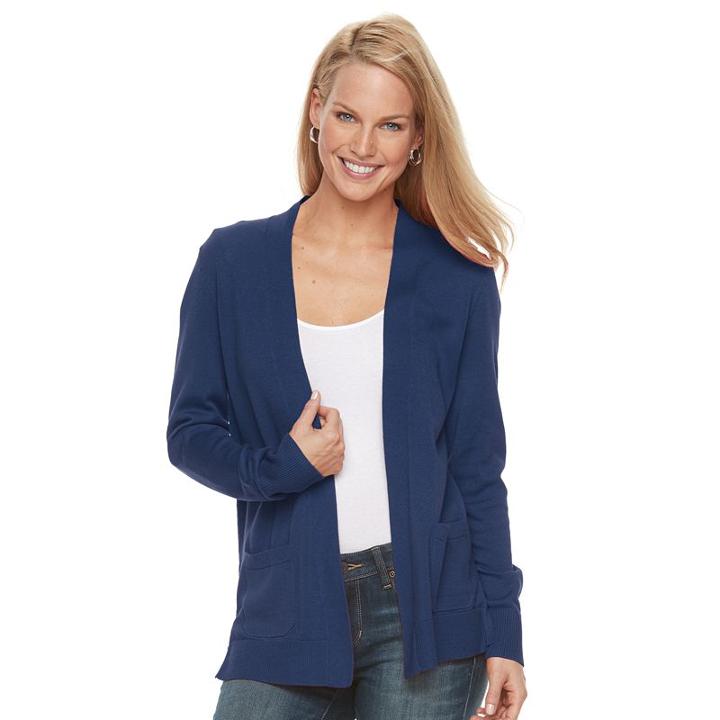 Women's Croft & Barrow&reg; Open-front Cardigan, Size: Medium, Blue