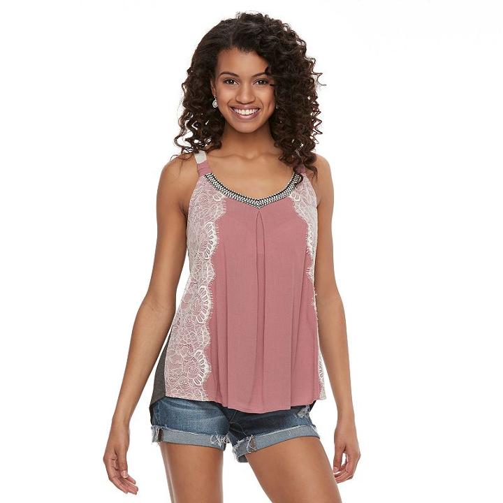 Juniors' Rewind Lace Swing Tank, Girl's, Size: Medium, Med Pink
