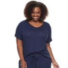 Plus Size Sonoma Goods For Life&trade; Oversized V-neck Tee, Women's, Size: 2xl, Blue