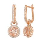 14k Rose Gold Over Silver Morganite Triplet And Lab-created White Sapphire Halo Drop Earrings, Women's, Pink