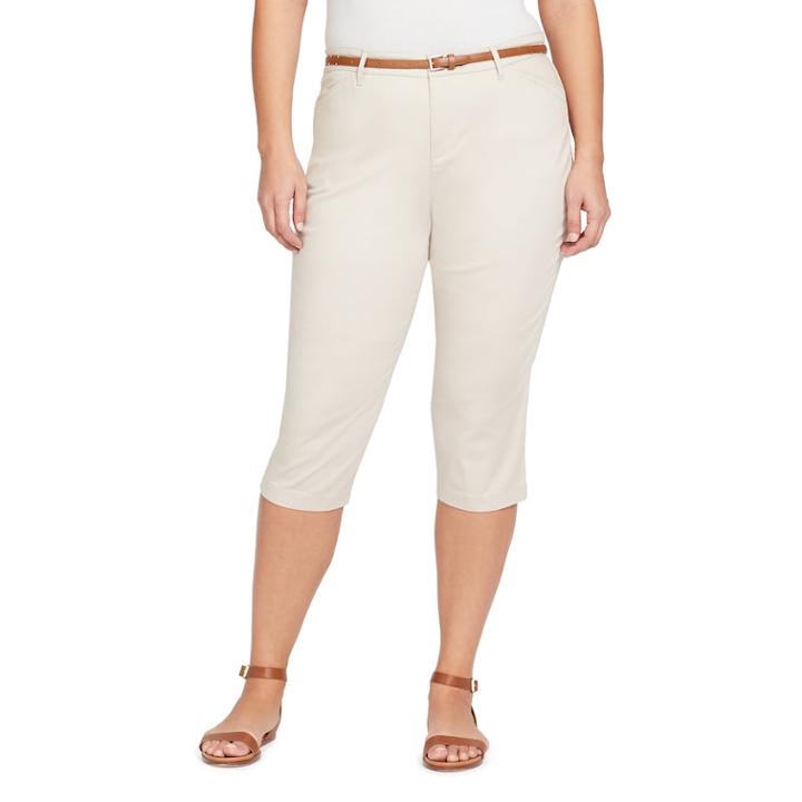 Plus Size Gloria Vanderbilt Anita Twill Belted Capris, Women's, Size: 18 W, Brown
