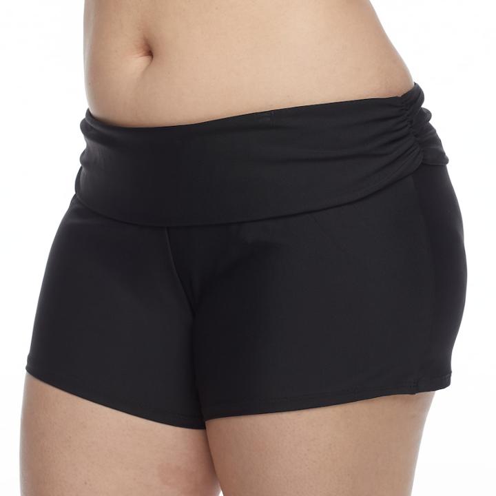 Plus Size N Solid Roll Top Thigh Minimizer Swim Shorts, Women's, Size: 1xl, Black
