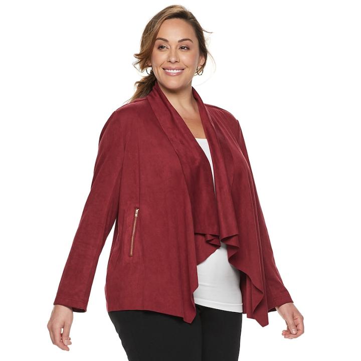 Plus Size Dana Buchman Faux Suede Flyaway Cardigan, Women's, Size: 1xl, Dark Red