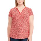 Plus Size Chaps Button Accent Tee, Women's, Size: 3xl, Red