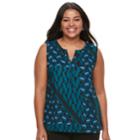 Plus Size Dana Buchman Print Splitneck Tank, Women's, Size: 2xl, Med Blue