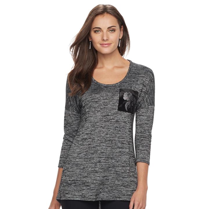Women's Apt. 9&reg; Embellished Scoopneck Tee, Size: Xxl, Black