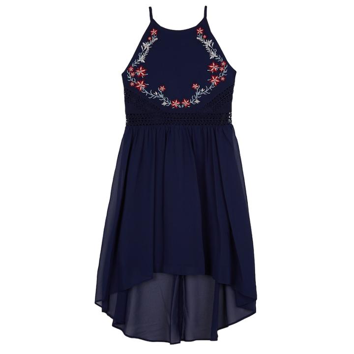 Girls 7-16 Iz Amy Byer Embroidered Floral High-low Hem Georgette Dress, Size: 10, Blue (navy)