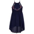 Girls 7-16 Iz Amy Byer Embroidered Floral High-low Hem Georgette Dress, Size: 10, Blue (navy)