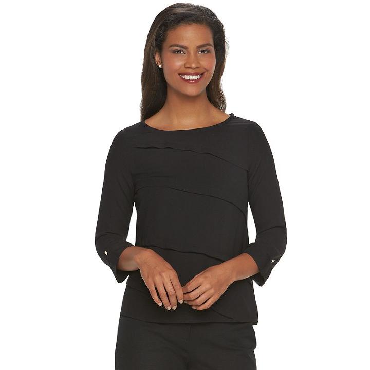 Women's Dana Buchman Print Asymmetrical Tier Top, Size: Xl, Black
