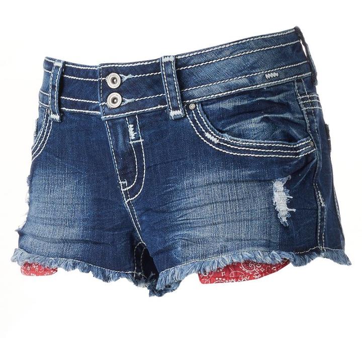 Juniors' Almost Famous Exposed Pocket Shortie Jean Shorts, Girl's, Size: 1, Dark Blue