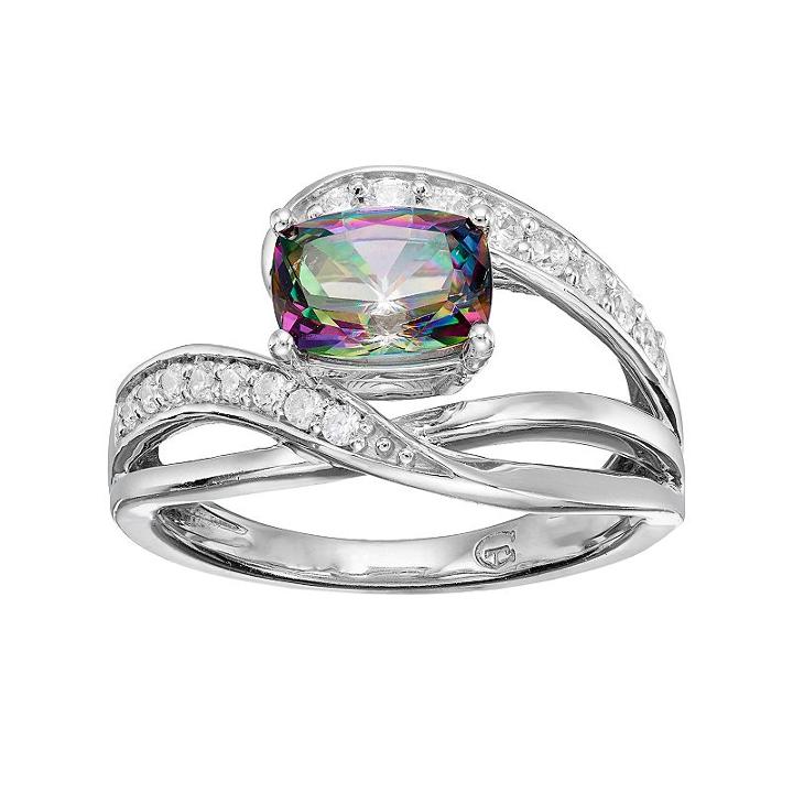 Sterling Silver Mystic Fire Topaz & Lab-created White Sapphire Twist Ring, Women's, Size: 7, Green