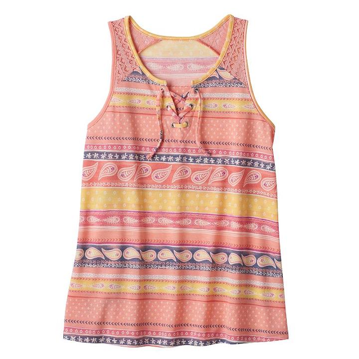 Girls Plus Size Mudd&reg; Lace-up Tank Top, Girl's, Size: 16 1/2, Lt Orange