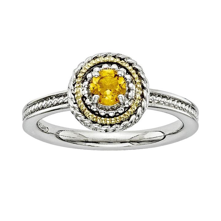Stacks And Stones 14k Gold And Sterling Silver Citrine Textured Stack Ring, Women's, Size: 8, Orange