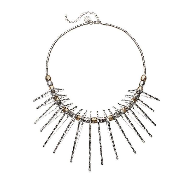 Gs By Gemma Simone Two Tone Hammered Graduated Triangle Bib Necklace, Women's, Size: 18, Multicolor