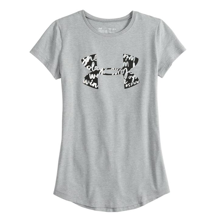 Girls 7-16 Under Armour She Plays We Win Big Logo Short Sleeve Tee, Size: Medium, Med Grey