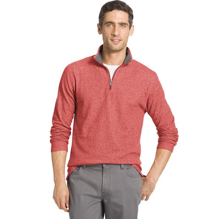 Men's Izod Heathered Quarter-zip Fleece, Size: Xl, Red Other