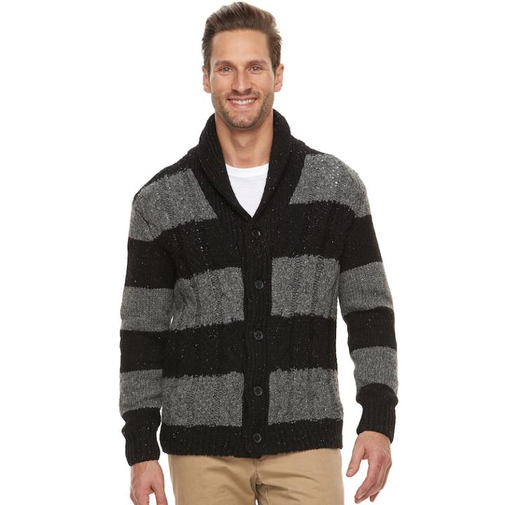 Men's Dockers&reg; Regular-fit Striped Wool-blend Shawl-collar Cardigan, Size: Xl, Black