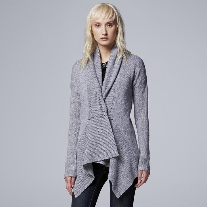 Women's Simply Vera Vera Wang Marled Cardigan, Size: Medium, Light Grey