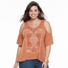 Juniors' Plus Size Mudd&reg; Print Cold Shoulder Top, Girl's, Size: 1xl, Med Orange