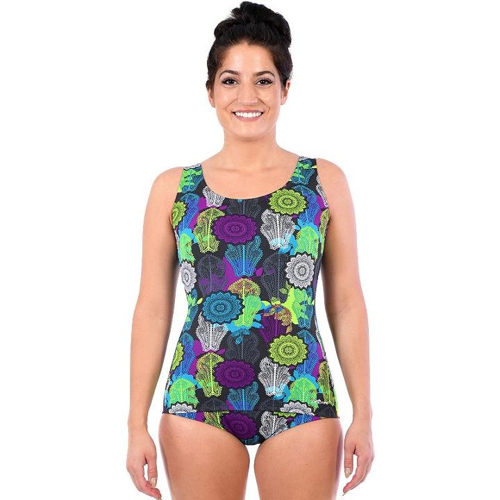 Women's Dolfin Medallion Conservative Scoop Back One-piece Swimsuit, Size: 8 Comp, Med Blue
