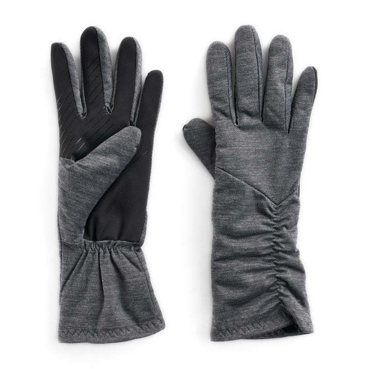 Women's Ur Powered Asymmetric Ruched Stretch Tech Gloves, Size: S-m, Grey