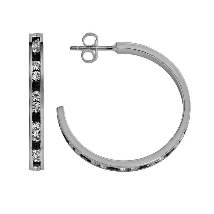 Traditions Sterling Silver Black And White Swarovski Crystal Hoop Earrings, Women's, Multicolor