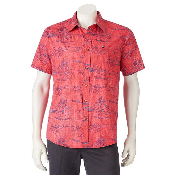 Men's Ocean Current Tropical Print Button-down Shirt, Size: Large, Light Red