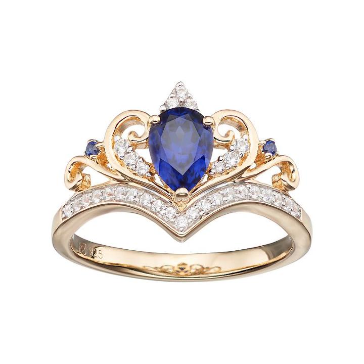 Gold Tone Sterling Silver Lab-created Blue & White Sapphire Crown Ring, Women's, Size: 7