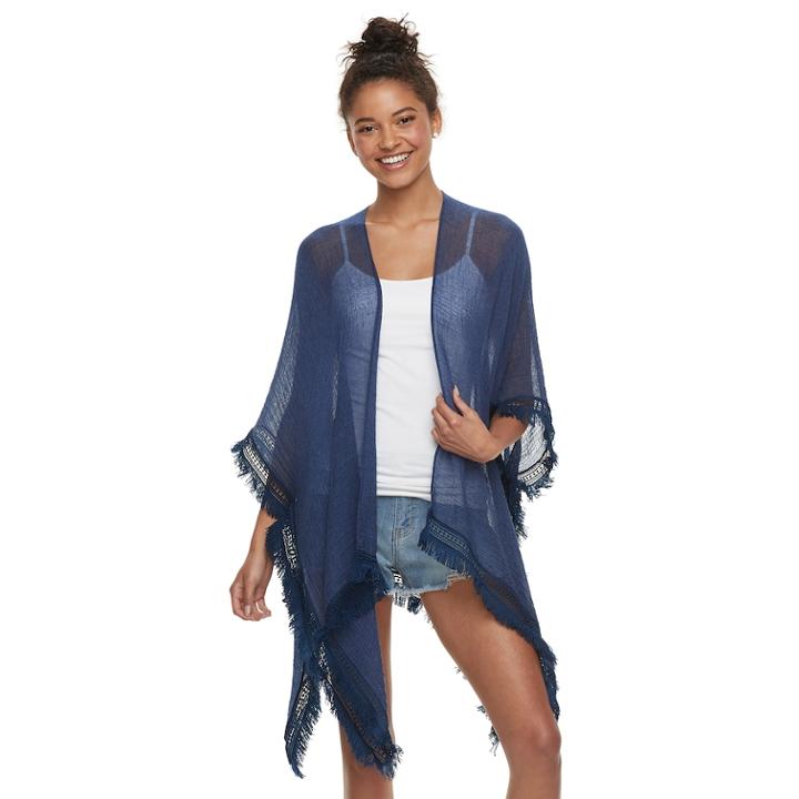 Women's Mudd&reg; Solid Gauze Lace-trimmed Ruana, Dark Blue