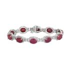 Sterling Silver Lab-created Ruby & Diamond Accent Oval Halo Bracelet, Women's, Size: 7.5, Red