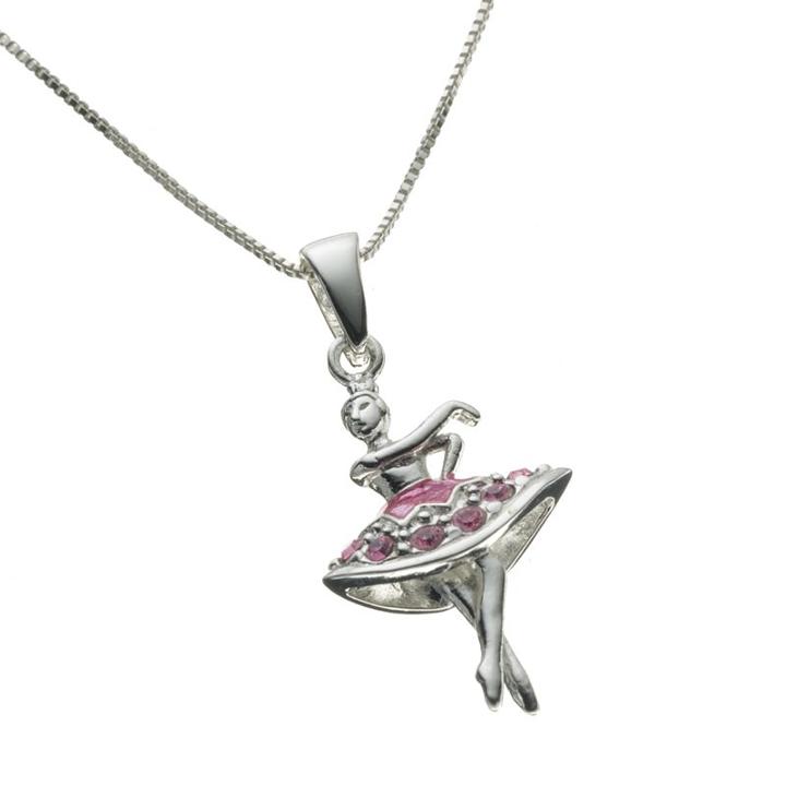 Sterling Silver Pink Cubic Zirconia Ballerina Pendant, Women's, Size: 16, Multicolor