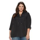 Plus Size Croft & Barrow&reg; Lace-up Blouse, Women's, Size: 3xl, Black