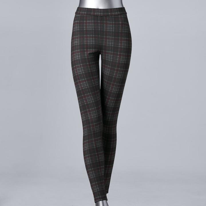 Women's Simply Vera Vera Wang Plaid Ponte Leggings, Size: Xl, Black