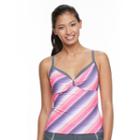 Women's Free Country Striped Underwire Tankini Top, Size: Large, Pink Other
