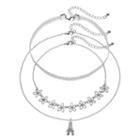 Mudd&reg; Eiffel Tower Pendant, Lace & Flower Necklace Set, Women's, Silver