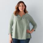 Plus Size Sonoma Goods For Life&trade; Embroidered Splitneck Top, Women's, Size: 1xl, Lt Green