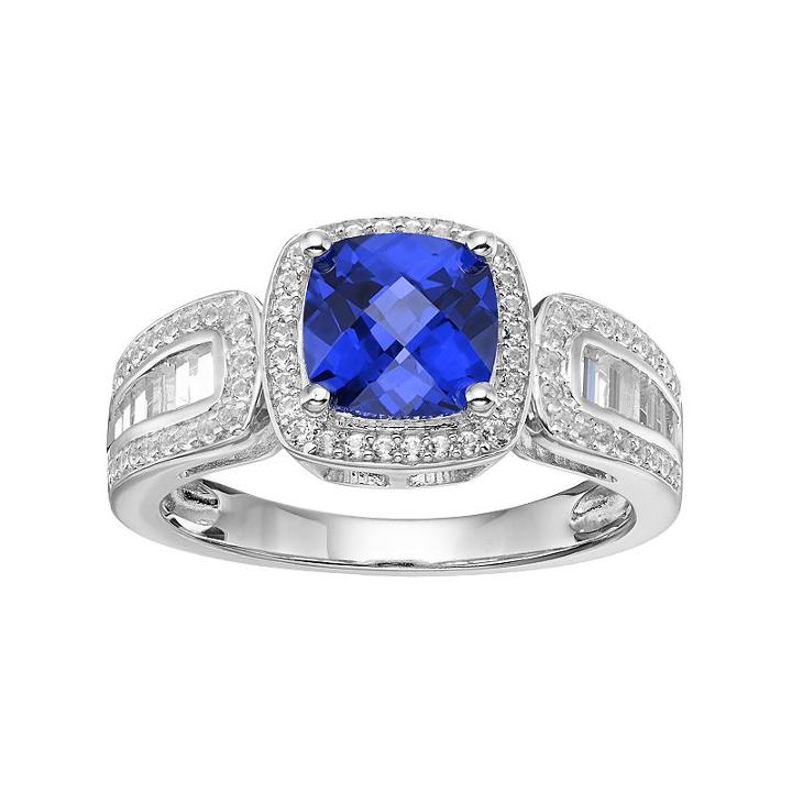 Sterling Silver Lab-created Blue & White Sapphire Halo Ring, Women's, Size: 6