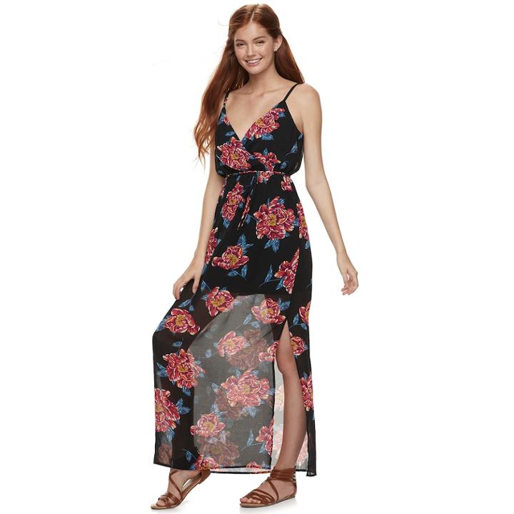 Juniors' Lily Rose Floral Maxi Dress, Teens, Size: Medium, Dark Pink