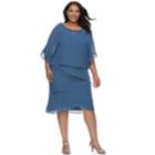 Plus Size Le Bos Tiered Dress & Jacket Set, Women's, Size: 14 W, Med Blue