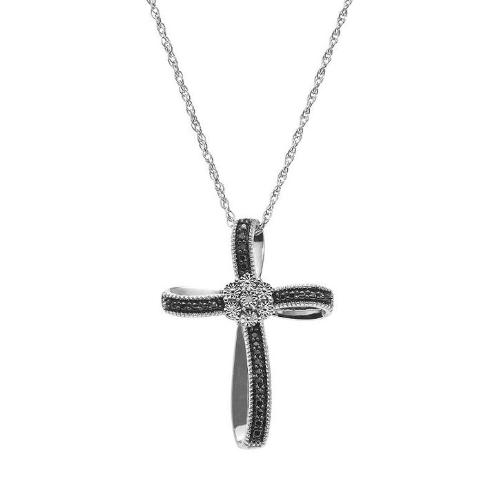 Sterling Silver Textured Ribbon Cross Pendant, Women's, White