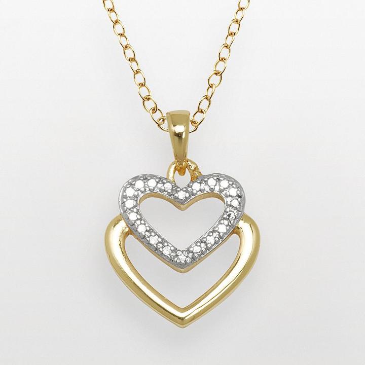 18k Gold Over Brass And Silver-plated Diamond Accent Heart Pendant, Women's, White