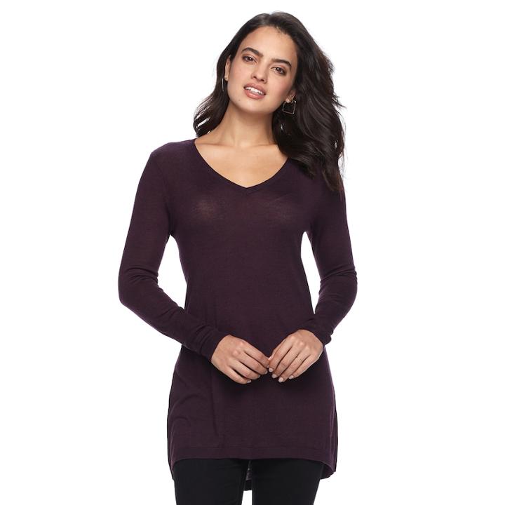 Women's Apt. 9&reg; V-neck Tunic Sweater, Size: Xs, Drk Purple