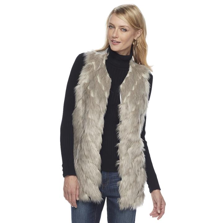 Women's Napa Valley Faux Fur Vest, Size: Large, Light Grey