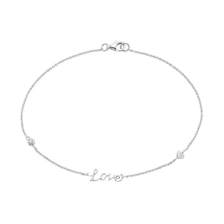 Cubic Zirconia Sterling Silver Love Anklet, Women's, Size: 9, White