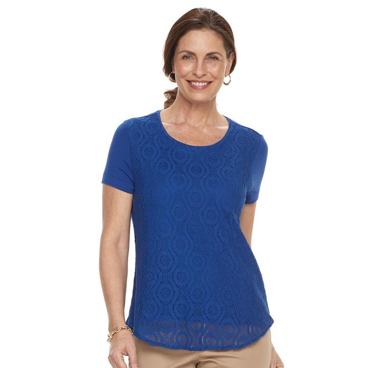 Women's Croft & Barrow&reg; Lace-front Tee, Size: Large, Dark Blue