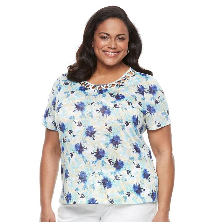 Plus Size Napa Valley Floral Knotted Top, Women's, Size: 2xl, Dark Green
