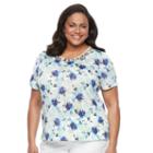 Plus Size Napa Valley Floral Knotted Top, Women's, Size: 2xl, Dark Green