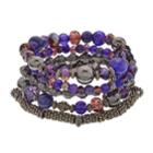 Purple Bead Multi Row Stretch Bracelet, Women's