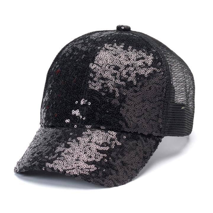 Women's Sequin Trucker Cap, Black