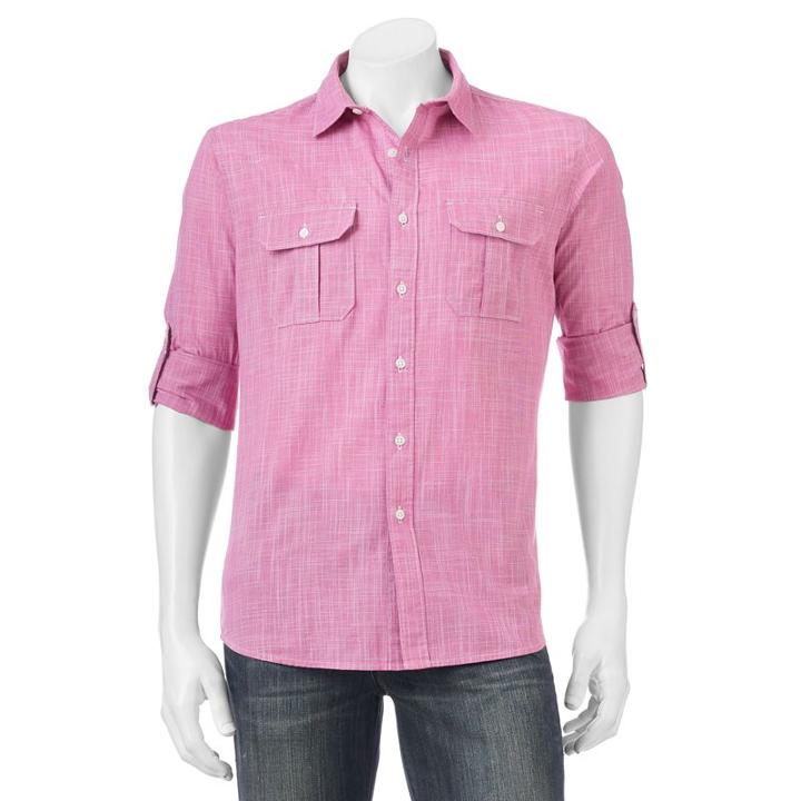 Men's Apt. 9&reg; Modern-fit Crosshatch Roll-tab Button-down Shirt, Size: Large, Pink